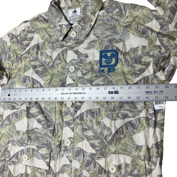 Disney World Mens XL Green Linen Blend Leaf Button Up Shirt Spirit Jersey Parks - Picture 8 of 15